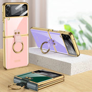 For Samsung Galaxy Z Flip3 5G GKK Integrated Solid Color Plating Phone Case with Ring Holder(Cosmetic Pink)