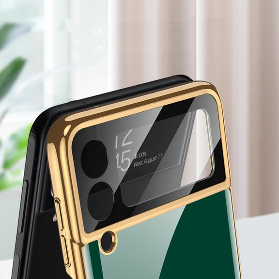 For Samsung Galaxy Z Flip3 5G GKK Integrated Solid Color Plating Phone Case with Ring Holder(Cosmetic Pink)