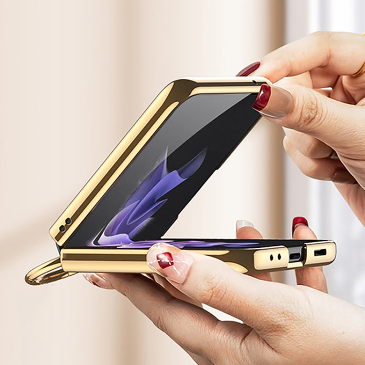 For Samsung Galaxy Z Flip3 5G GKK Integrated Solid Color Plating Phone Case with Ring Holder(Cosmetic Pink)