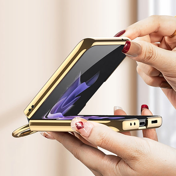 For Samsung Galaxy Z Flip3 5G GKK Integrated Solid Color Plating Phone Case with Ring Holder(Cosmetic Pink)