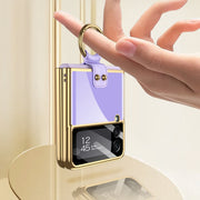 For Samsung Galaxy Z Flip3 5G GKK Integrated Solid Color Plating Phone Case with Ring Holder(Cosmetic Pink)