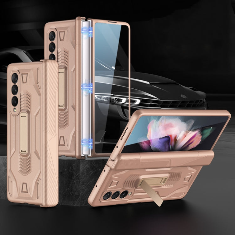 For Samsung Galaxy Z Fold3 5G GKK Integrated Magnetic Armor Flip Phone Case with Holder(Mist Gold)