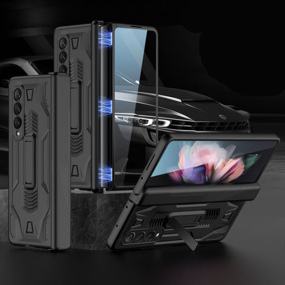 For Samsung Galaxy Z Fold3 5G GKK Integrated Magnetic Armor Flip Phone Case with Holder(Black)
