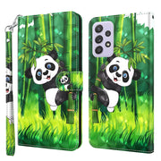 For Samsung Galaxy A13 4G 3D Painting Pattern TPU + PU Leather Phone Case(Panda Climbing Bamboo)