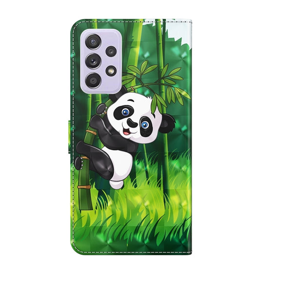 For Samsung Galaxy A13 4G 3D Painting Pattern TPU + PU Leather Phone Case(Panda Climbing Bamboo)