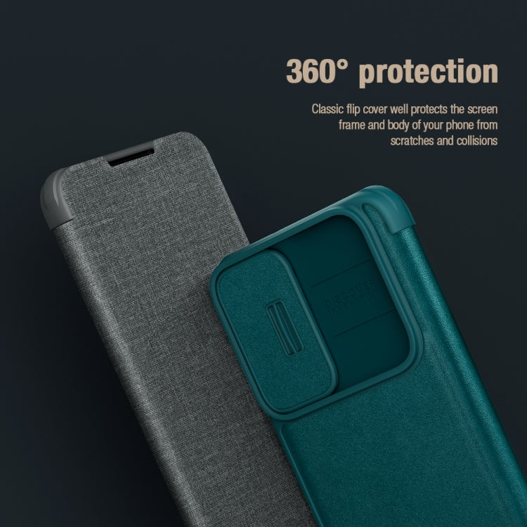 For Samsung Galaxy S22+ 5G NILLKIN QIN Series Pro Sliding Camera Cover Design Leather Phone Case(Green)
