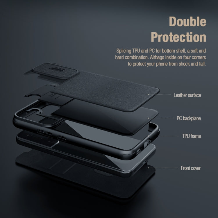 For Samsung Galaxy S22+ 5G NILLKIN QIN Series Pro Sliding Camera Cover Design Leather Phone Case(Blue)