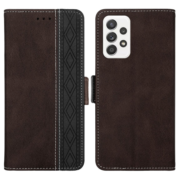 For Samsung Galaxy A73 5G Stitching Side-Magnetic RFID Leather Phone Case(Coffee)