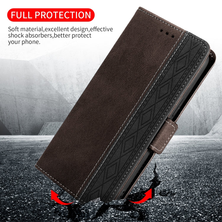 For Samsung Galaxy A73 5G Stitching Side-Magnetic RFID Leather Phone Case(Coffee)