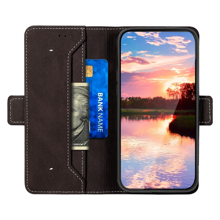 For Samsung Galaxy A73 5G Stitching Side-Magnetic RFID Leather Phone Case(Coffee)