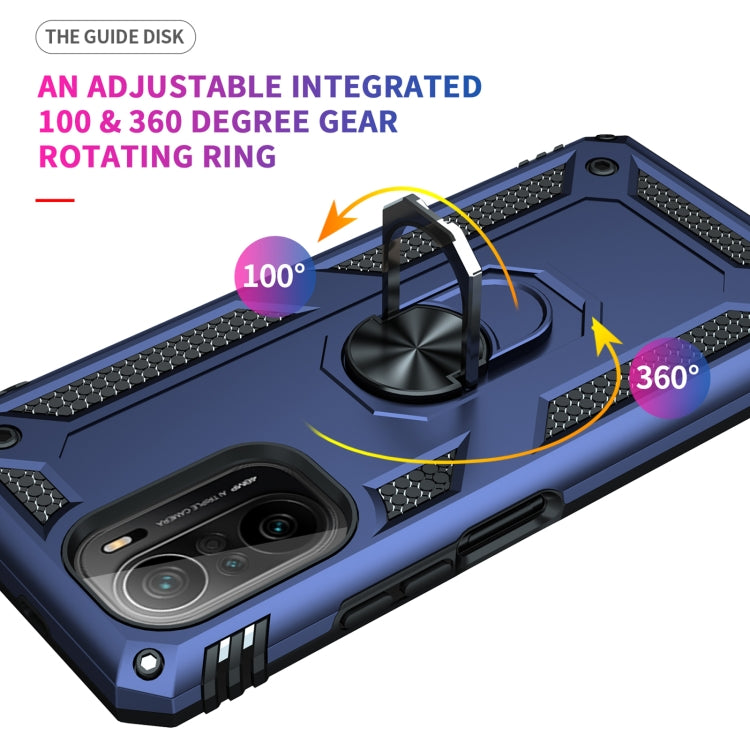 For Xiaomi Poco F3 Shockproof TPU + PC Phone Case with 360 Degree Rotating Holder(Blue)
