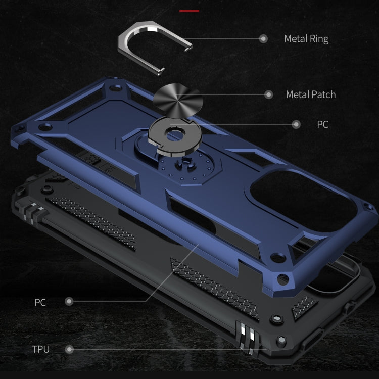 For Xiaomi Poco F3 Shockproof TPU + PC Phone Case with 360 Degree Rotating Holder(Blue)