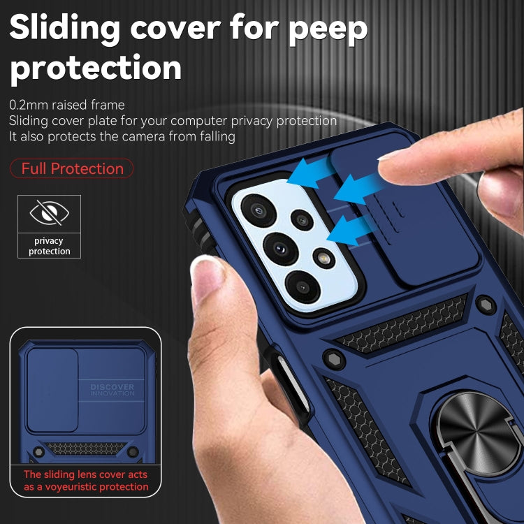 For Samsung Galaxy A23 Sliding Camshield Holder Phone Case(Blue)