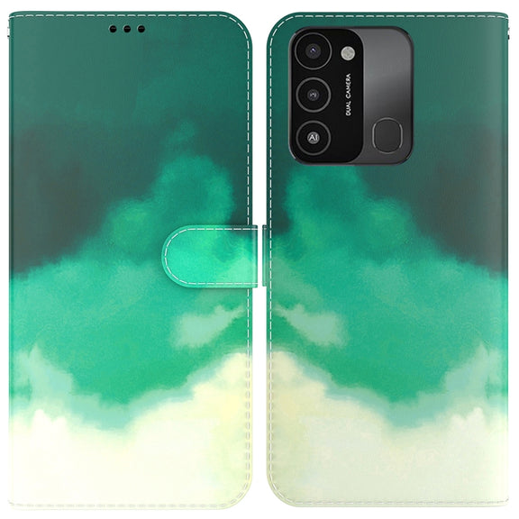 For Tecno Spark Go 2022 / Spark 8C Watercolor Pattern Horizontal Flip Leather Phone Case(Cyan Green)