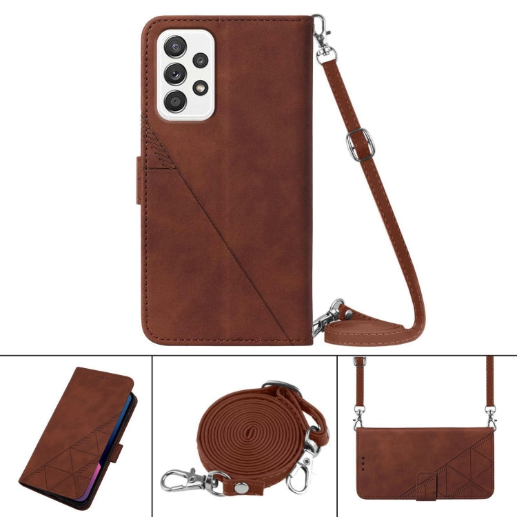 For Samsung Galaxy A72 4G / 5G Crossbody 3D Embossed Flip Leather Phone Case(Brown)