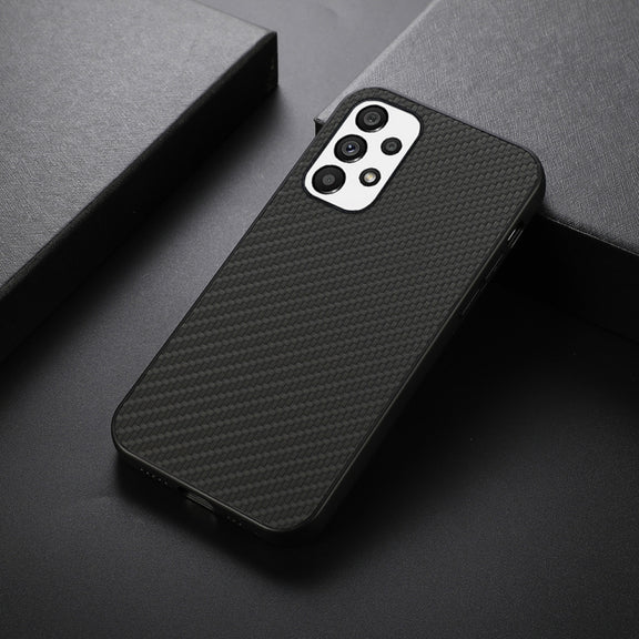 For Samsung Galaxy A73 5G Accurate Hole Carbon Fiber Texture PU Phone Case(Black)
