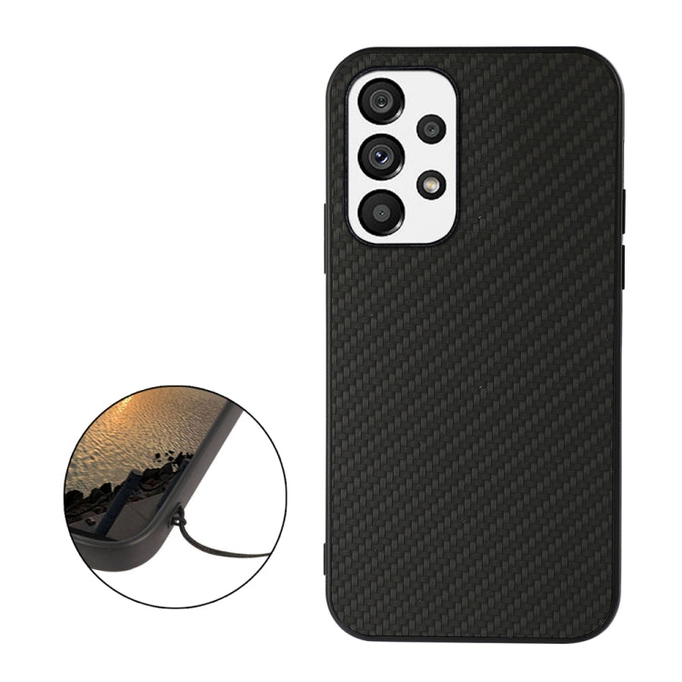 For Samsung Galaxy A73 5G Accurate Hole Carbon Fiber Texture PU Phone Case(Black)