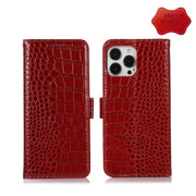 For iPhone 13 Pro Max Crocodile Top Layer Cowhide Leather Phone Case (Red)