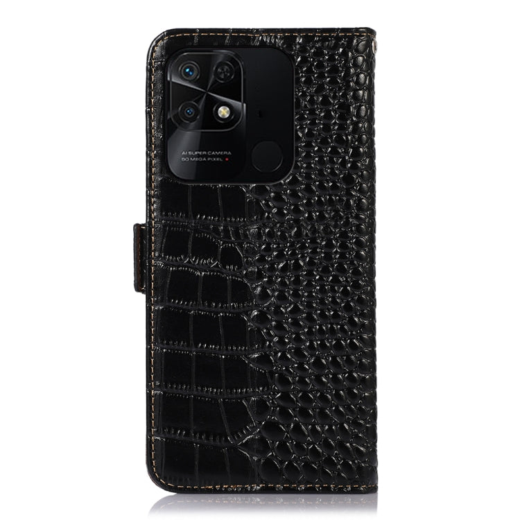For Xiaomi Redmi 10C / 10 India Crocodile Top Layer Cowhide Leather Phone Case(Black)