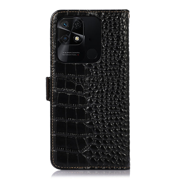 For Xiaomi Redmi 10C / 10 India Crocodile Top Layer Cowhide Leather Phone Case(Black)