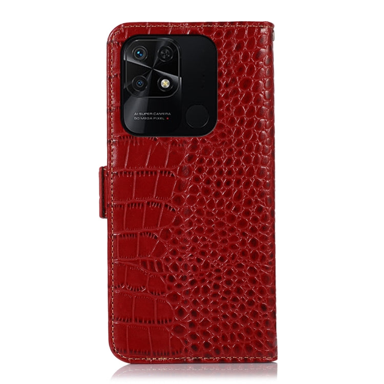 For Xiaomi Redmi 10C / 10 India Crocodile Top Layer Cowhide Leather Phone Case(Red)