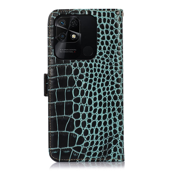 For Xiaomi Redmi 10C / 10 India Crocodile Top Layer Cowhide Leather Phone Case(Green)