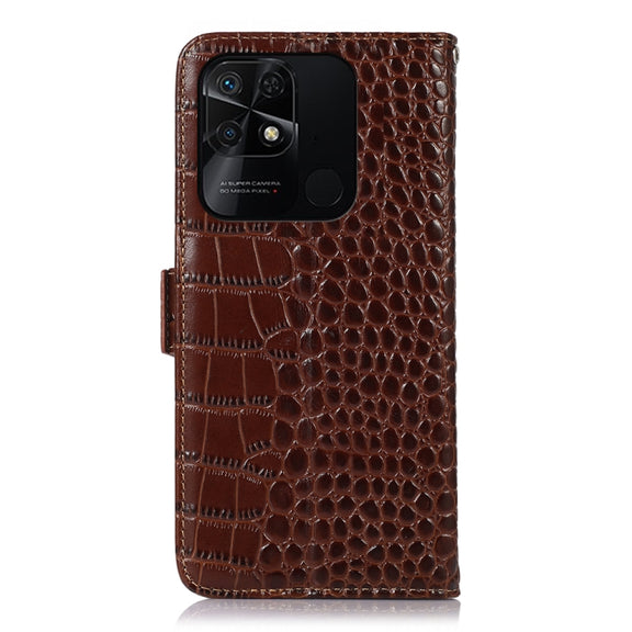 For Xiaomi Redmi 10C / 10 India Crocodile Top Layer Cowhide Leather Phone Case(Brown)