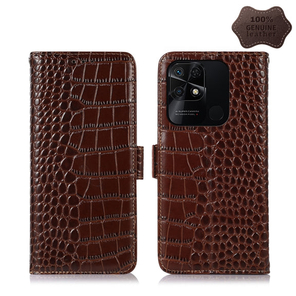 For Xiaomi Redmi 10C / 10 India Crocodile Top Layer Cowhide Leather Phone Case(Brown)
