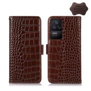 For Xiaomi Redmi K40S Crocodile Top Layer Cowhide Leather Phone Case(Brown)