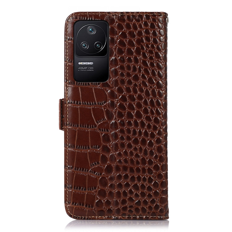 For Xiaomi Redmi K40S Crocodile Top Layer Cowhide Leather Phone Case(Brown)