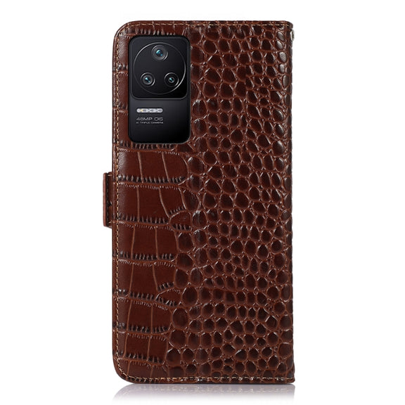 For Xiaomi Redmi K40S Crocodile Top Layer Cowhide Leather Phone Case(Brown)