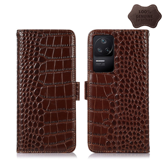 For Xiaomi Redmi K40S Crocodile Top Layer Cowhide Leather Phone Case(Brown)