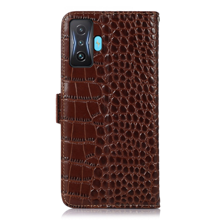 For Xiaomi Redmi K50 Gaming Crocodile Top Layer Cowhide Leather Phone Case(Brown)