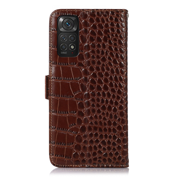 For Xiaomi Redmi Note 11 4G/11S 4G Global Crocodile Top Layer Cowhide Leather Phone Case(Brown)
