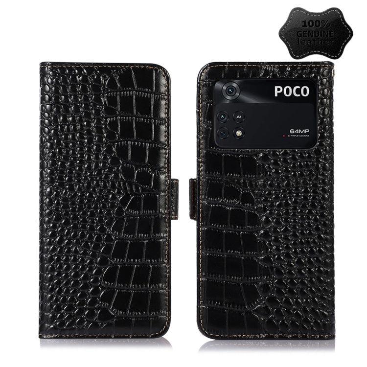For Xiaomi Poco M4 Pro 4G Crocodile Top Layer Cowhide Leather Phone Case(Black)