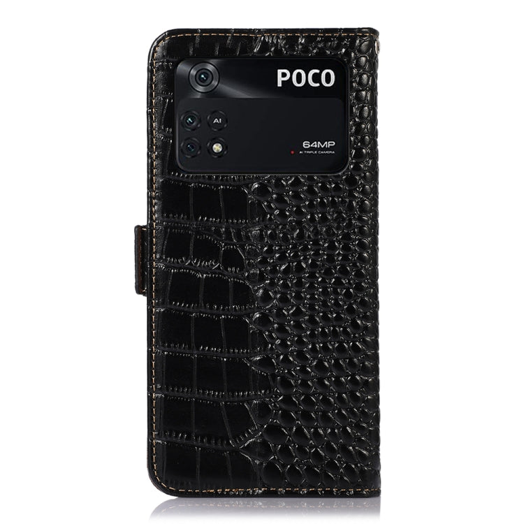 For Xiaomi Poco M4 Pro 4G Crocodile Top Layer Cowhide Leather Phone Case(Black)
