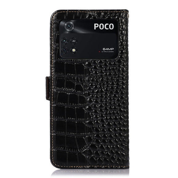 For Xiaomi Poco M4 Pro 4G Crocodile Top Layer Cowhide Leather Phone Case(Black)