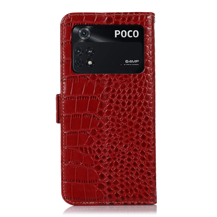 For Xiaomi Poco M4 Pro 4G Crocodile Top Layer Cowhide Leather Phone Case(Red)