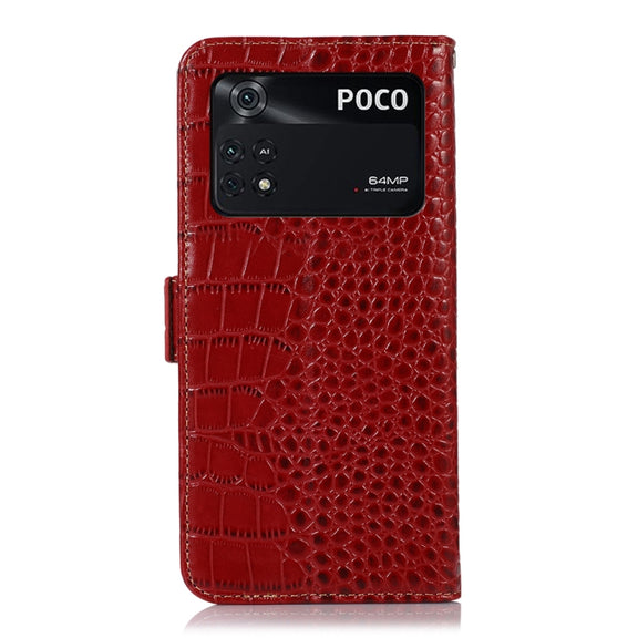For Xiaomi Poco M4 Pro 4G Crocodile Top Layer Cowhide Leather Phone Case(Red)