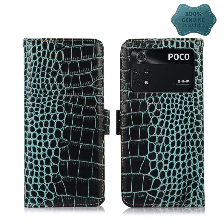 For Xiaomi Poco M4 Pro 4G Crocodile Top Layer Cowhide Leather Phone Case(Green)