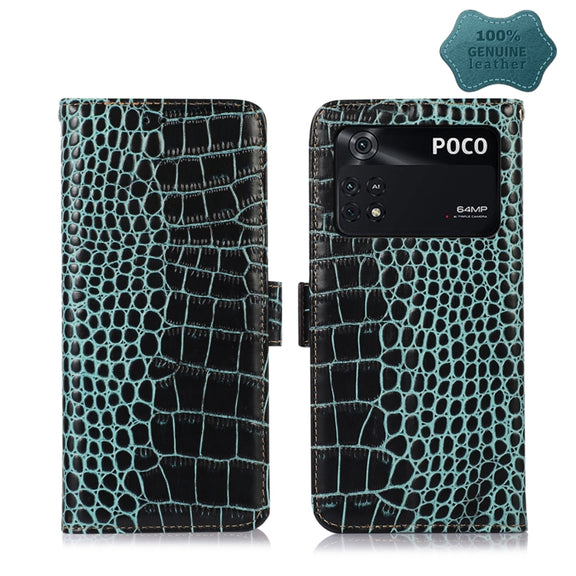 For Xiaomi Poco M4 Pro 4G Crocodile Top Layer Cowhide Leather Phone Case(Green)