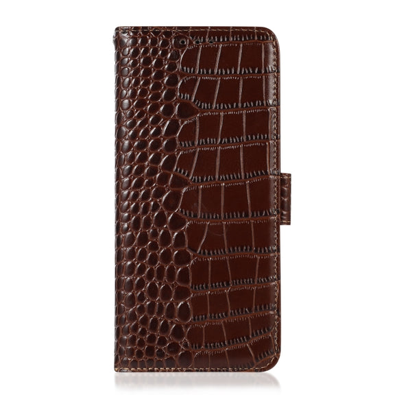 For Xiaomi Poco M4 Pro 4G Crocodile Top Layer Cowhide Leather Phone Case(Brown)
