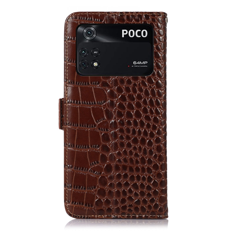 For Xiaomi Poco M4 Pro 4G Crocodile Top Layer Cowhide Leather Phone Case(Brown)