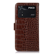 For Xiaomi Poco M4 Pro 4G Crocodile Top Layer Cowhide Leather Phone Case(Brown)