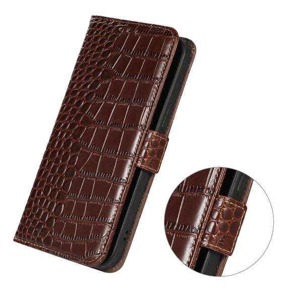 For Xiaomi Poco M4 Pro 4G Crocodile Top Layer Cowhide Leather Phone Case(Brown)