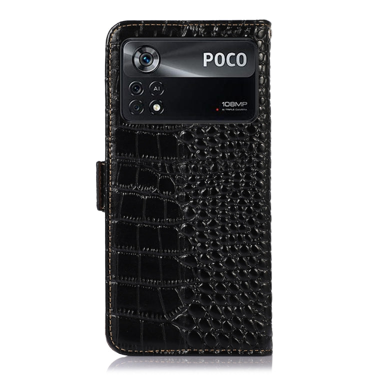 For Xiaomi Poco X4 Pro 5G Crocodile Top Layer Cowhide Leather Phone Case(Black)