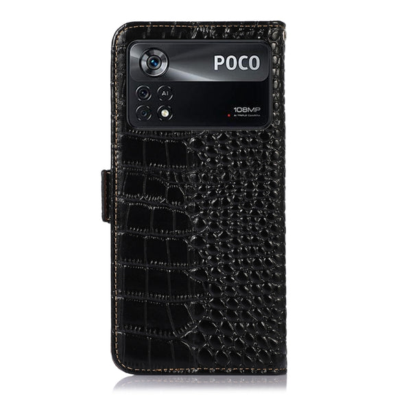 For Xiaomi Poco X4 Pro 5G Crocodile Top Layer Cowhide Leather Phone Case(Black)