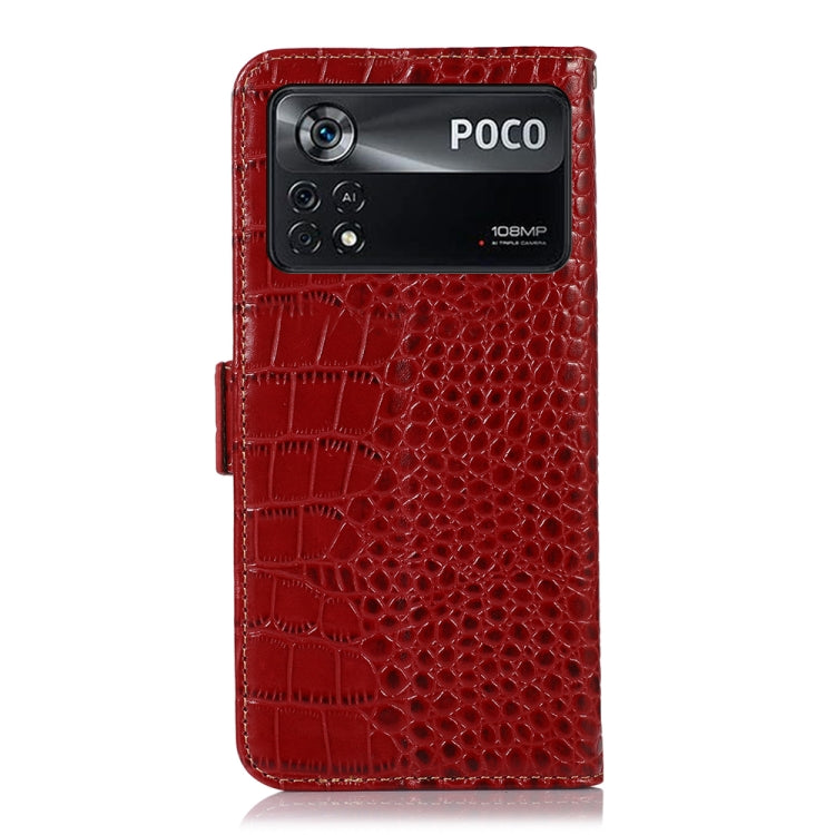 For Xiaomi Poco X4 Pro 5G Crocodile Top Layer Cowhide Leather Phone Case(Red)