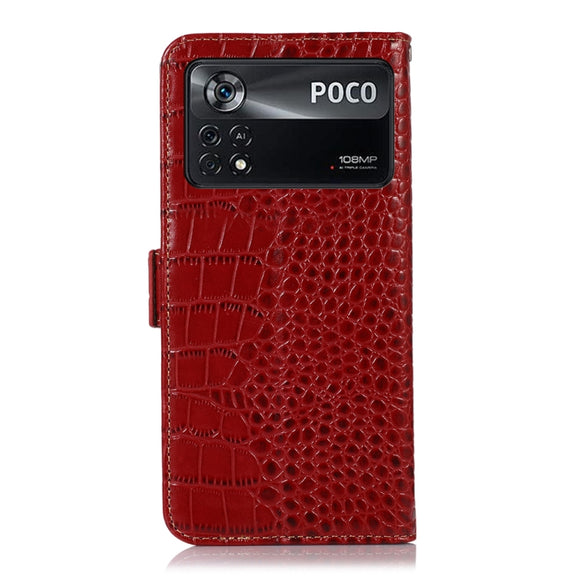 For Xiaomi Poco X4 Pro 5G Crocodile Top Layer Cowhide Leather Phone Case(Red)