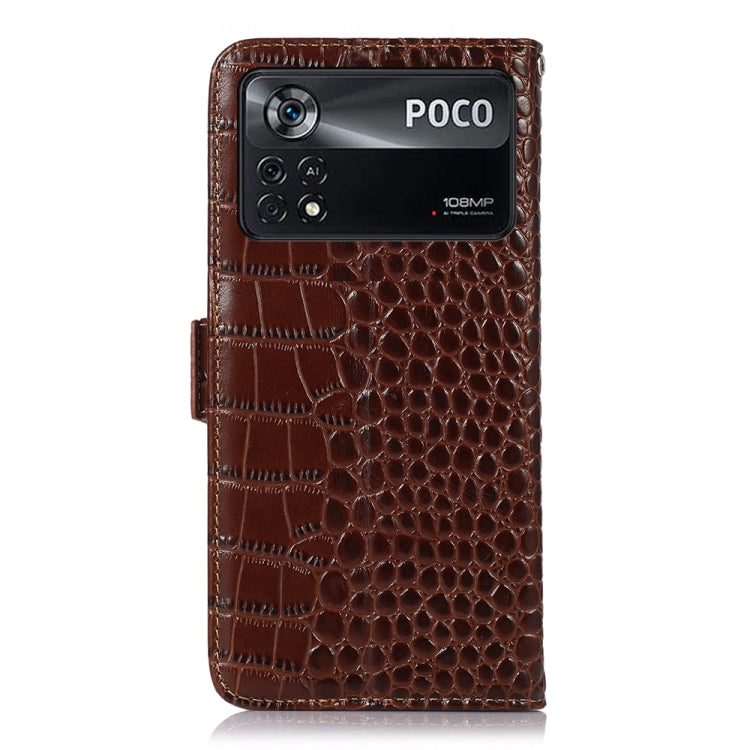 For Xiaomi Poco X4 Pro 5G Crocodile Top Layer Cowhide Leather Phone Case(Brown)